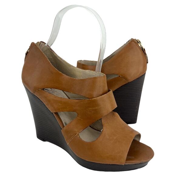 MRKT Cleo Womens US 7 Whiskey Brown Leather Wedge Ankle Boot Booties Shoes - Picture 1 of 10